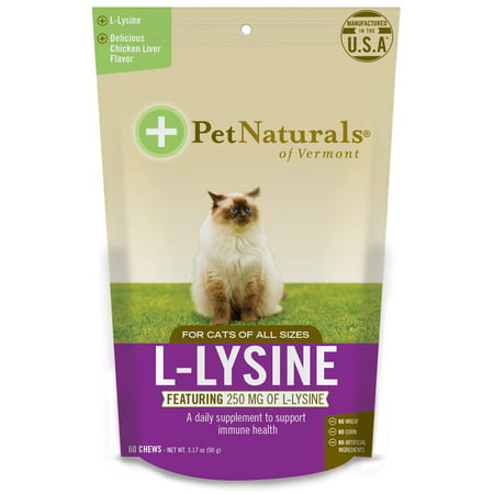 Pet Naturals of Vermont, L-Lysine, For Cats, Chicken Liver Flavor, 250 mg, 60 Chews, 3.17 oz (pack of