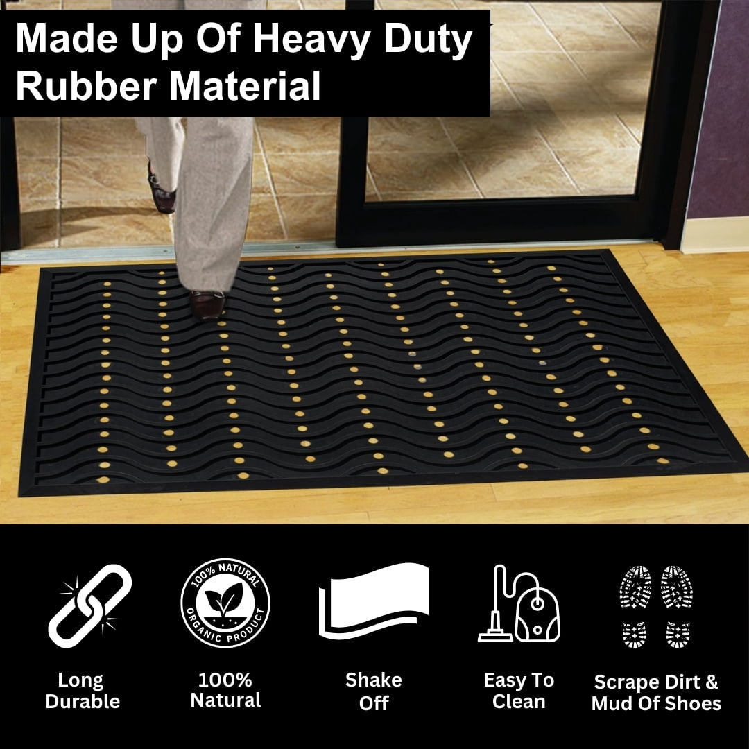 A1HC Natural Rubber Wavy Scraper Door Mat, 36"x60", Premium Non-Slip Entrance Mat for Home, Office, Retail & High-Traffic Areas
