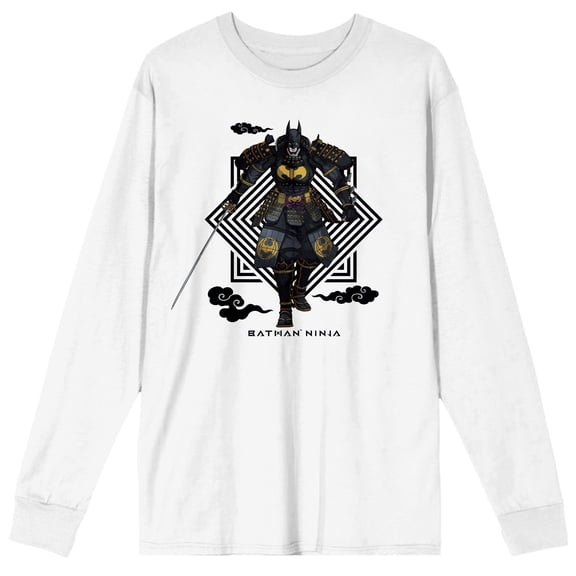 Batman Ninja Black Ninja Walking Men's White Long Sleeve Shirt-XL