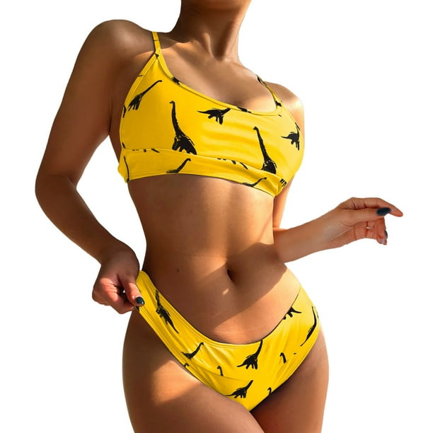 nsendm Female Underwear Adult Suit Shorts Set for Women Women Dinosaur  Print Bikinis Swimsuit Sexy Push Up Bikini Set Two Ladies Swim  Shorts(Yellow