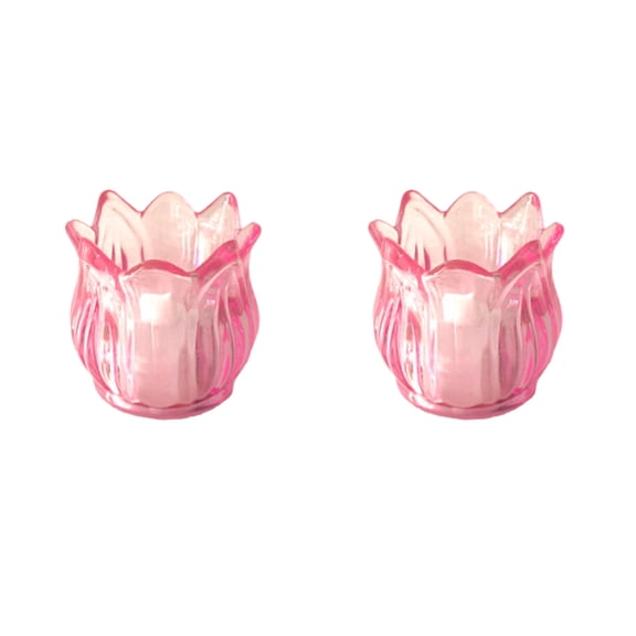 Glass Tulip Flower Candle Holder, Clear Tealight Votive Candle Holder Cup, Crystal Candlestick Holder Centerpieces for Christmas Wedding Party (Pink)