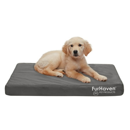 UPC: 0842229125443 | FurHaven Pet Products Indoor/Outdoor Oxford Deluxe Full Support Pet Bed for Dogs & Cats – Stone Gray Medium