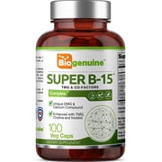 Biogenuine Super B-15 100 Vcaps - Niacin, Calcium, Choline, DMG & TMG for Oxygen & Energy Support