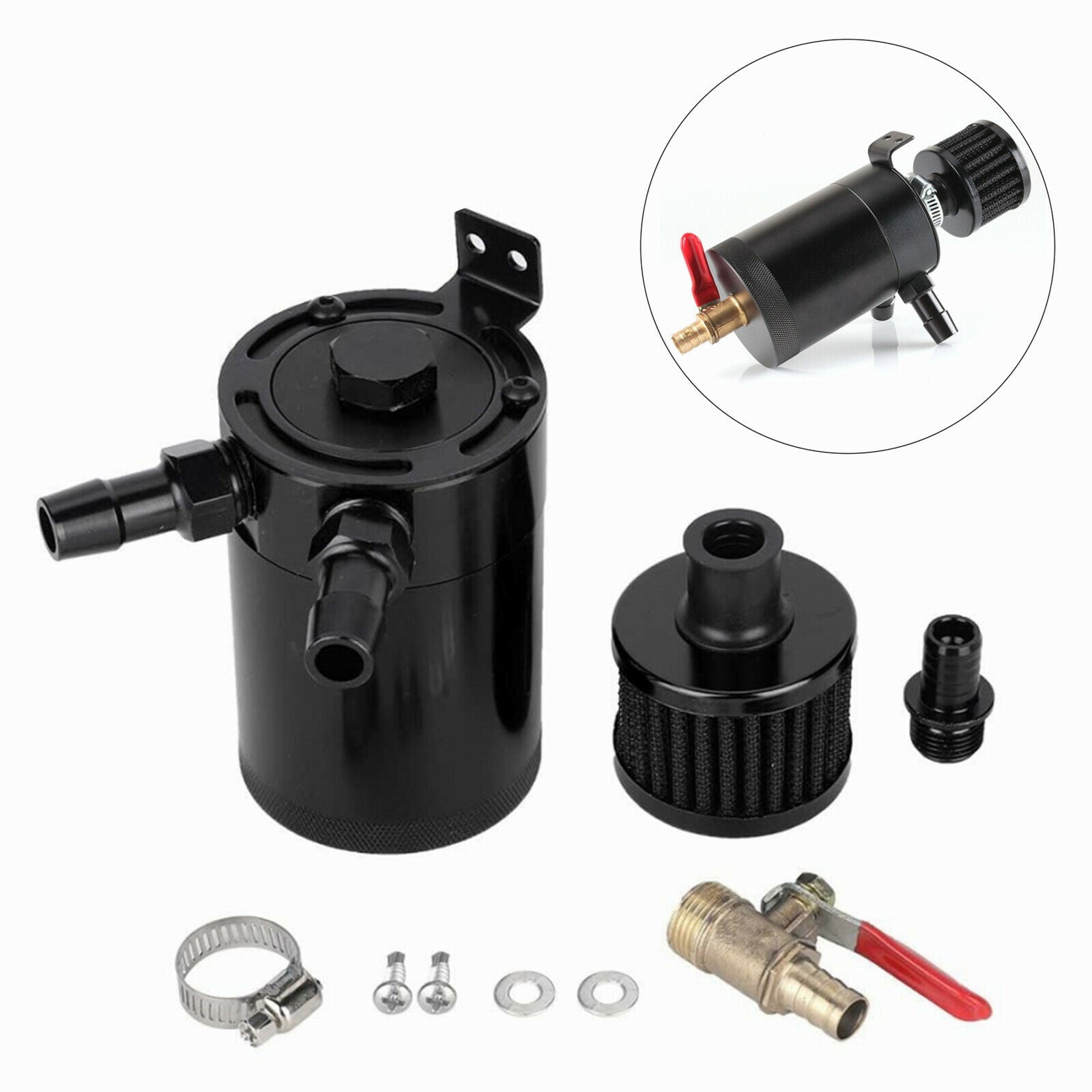 Fuel System Top10 Racing Universal 7 oz Baffled Oil Catch Can Drain Valve 2 Port Universial