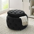 thumbnail image 7 of Partner Furniture 28" Round Velvet Tufted Storage Ottoman in Black, 7 of 7