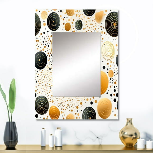 Designart "Pois en Or I" Miroir Mural Géométrique, Miroir Mural Noir Imprimé, Miroir Mural de Salle de Bain Moderne, Miroir Géométrique Décoratif - 24x32 Pouces
