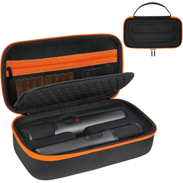 Wireless Microphone Case Compatible with JBL PartyBox Wireless Mic - 2X Digital Wireless Microphones,Protable Mic Travel Bag Storage Box for Receivers, Adapters, AA Batteries,Charger,Black(Box Only)