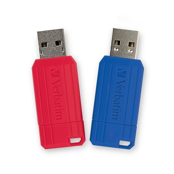 Verbatim PinStripe 128GB USB 2.0 Type-A Flash Drive Red and Blue 2/Pack (70391)