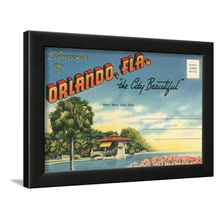 Brown Postcard - Postcard Folder, Souvenir of Orlando, Florida Framed Print Wall Art