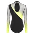 thumbnail image 4 of TiaoBug Gymnastic Leotard for Women Shiny Rhinestone Mesh Long Sleeve Ballet Dance Bodysuit Skating Outfits Yellow L, 4 of 5