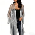 thumbnail image 2 of Hesxuno Women Crochet Cardigans Long Sleeve Lightweight Baggy Maxi Cardigan Hollow Out Beach Boho Cover Up 2026 Breathable Comfy Coverup Silver Free Size, 2 of 6