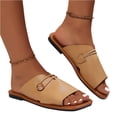 thumbnail image 3 of Summer Sandals, Slip On Sandals for Woman, Wide Width Shoes for Women, Womens Square Toe Flat Sandals Summer Dressy Slides Lightweight Vacation Beach Slippers Casual Sandal Slip On, Light Brown 7.5, 3 of 7