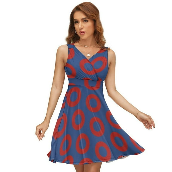 Phish Donut Blue Dress Summer Street Style Dresses Female Sleeveless Printed Sundress