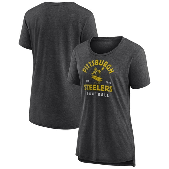Women's Charcoal Pittsburgh Steelers Vintage Arch Tri-Blend T-Shirt