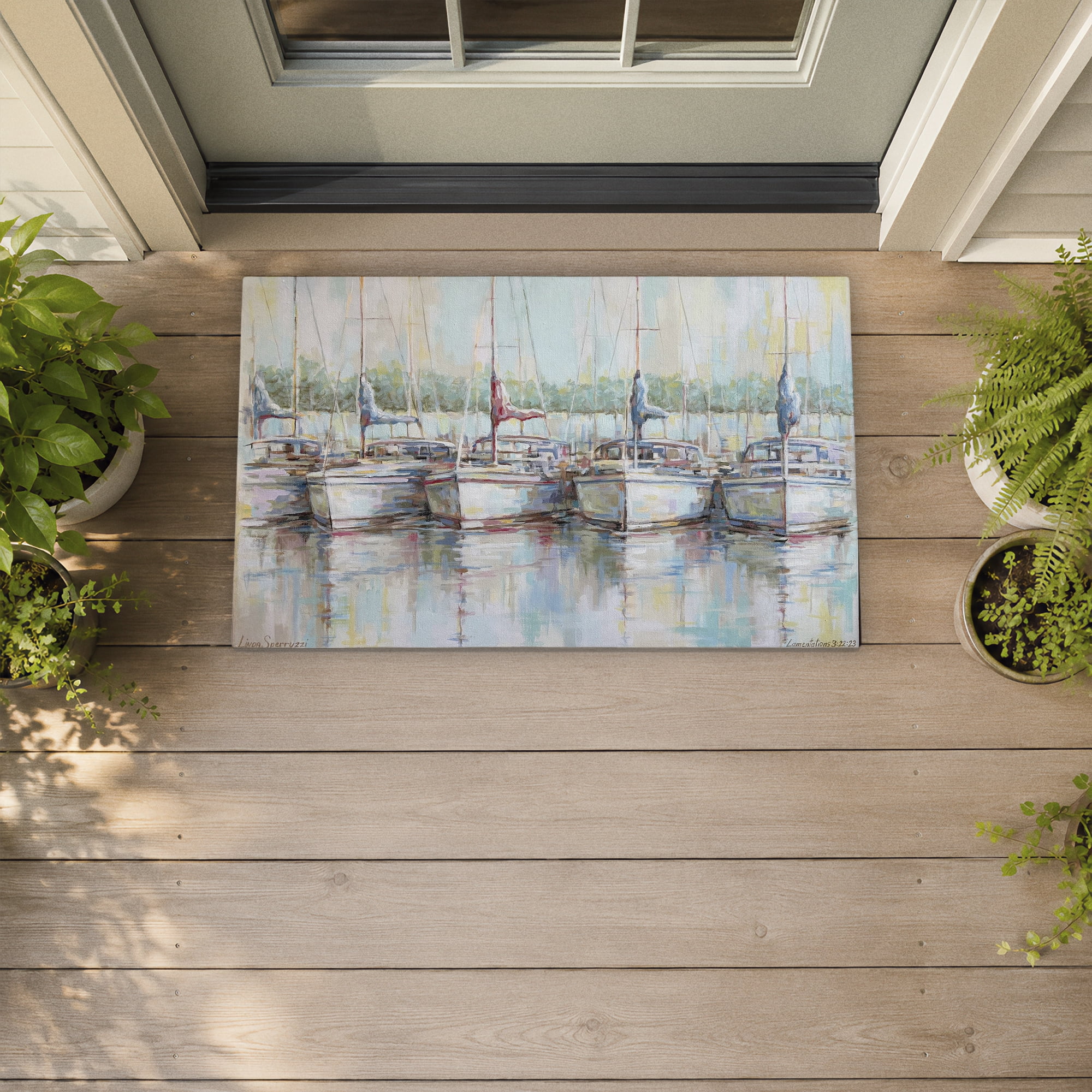 Stupell Industries Morning At The Marina Printed Outdoor Door Floor Mat, design by Linda Sperruzzi