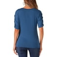 thumbnail image 3 of INSPIRE CHIC Half Sleeve Tops for Women's Boat Neck Stretchy Basic Summer Casual Shirts L Dark Blue, 3 of 6