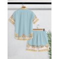 thumbnail image 2 of Men's 2 Pieces Set Palace Embossed Element Print Outfits Short Sleeve Button Down Shirt and Drawstring Shorts Set Men's Vacation Outfits, 2 of 4