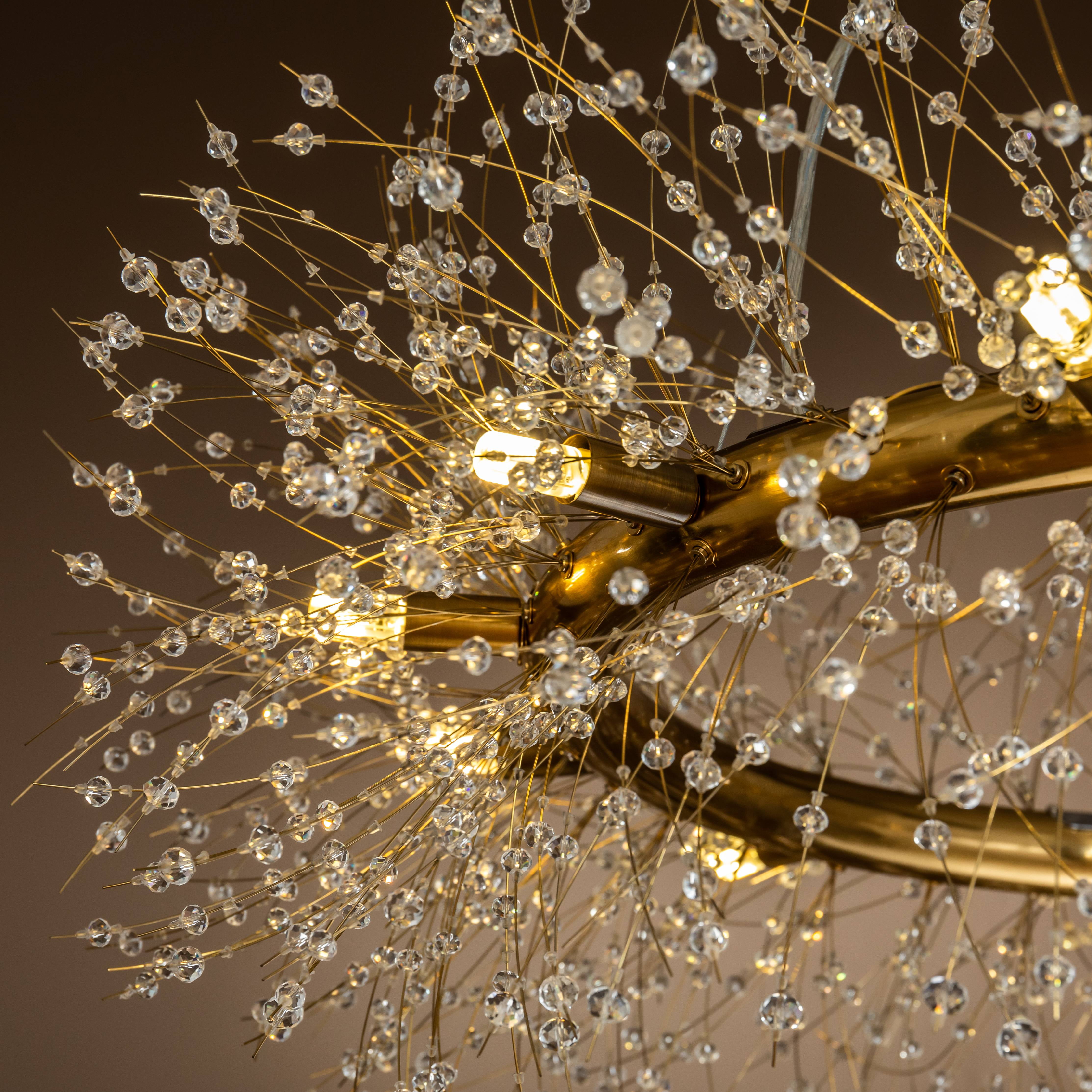 12-Lights Antique Brass Wagon Wheel Modern Crystal Firework Chandelier Glam Round Pendant Light Fixture for Dining Room or Living Room