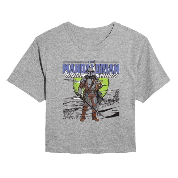 Star Wars - Grogu And Mandalorian - Juniors Cropped Graphic T-Shirt