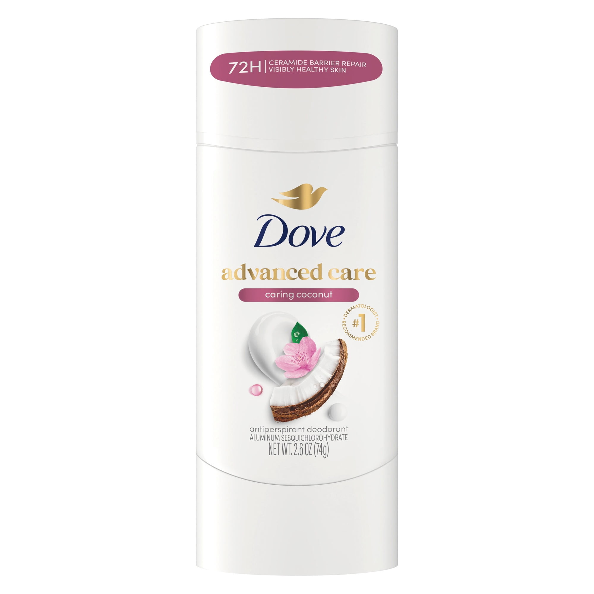 Dove Advanced Care Antiperspirant Deodorant Stick for Helping Repair Skin Barrier After Shaving, Caring Coconut with 72-Hour Sweat & Odor Protection, 2.6 oz