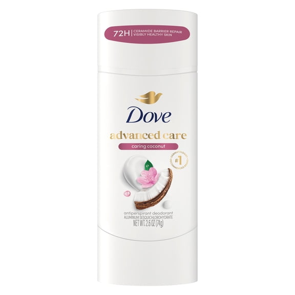 Dove Advanced Care Antiperspirant Deodorant Stick for Helping Repair Skin Barrier After Shaving, Caring Coconut with 72-Hour Sweat & Odor Protection, 2.6 oz