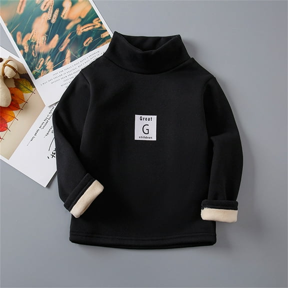 HOMADLES Boys Long Sleeve Fleece Lined Shirt Solid Casual Winter Warm Children Outdoor Hiking Pullover Shirt Graphic Tee Clasic Shirt Black 2 T