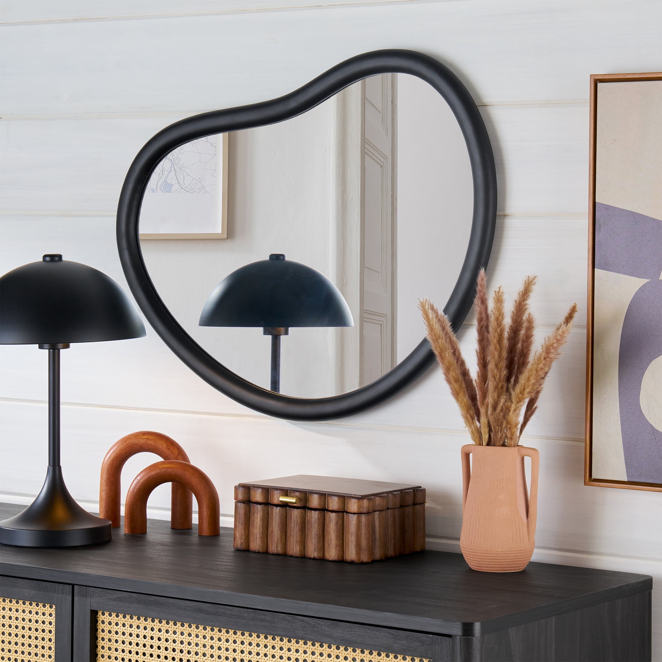 Better Homes & Gardens Soft Organic Wood Frame Wall Mirror, 23.7x30 Inch, Black
