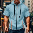 thumbnail image 2 of Men's Casual Short Sleeve Sweatshirt, Loose Breathable Solid Color Jacket with Multiple Pockets and Zipper for Sports and Summer Outings,Light Blue,XL, 2 of 4