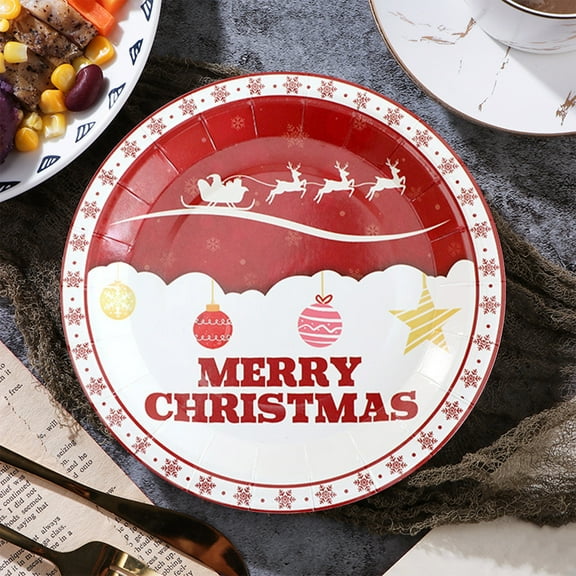 Paper Plates Disposable Painted Paper Plates For Christmas Parties Water Proof Oil Draining Thickened Sturdy Based Pulp Best Christmas Gifts 2025 Christmas Table Runner Dessert Plates