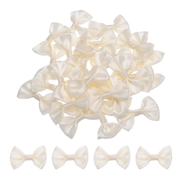 50 Pieces Mini Satin Bow Ties For Crafts - 1.2x0.6 Inch White Bows For DIY, Scrapbooking, Wedding Decor & Gifts