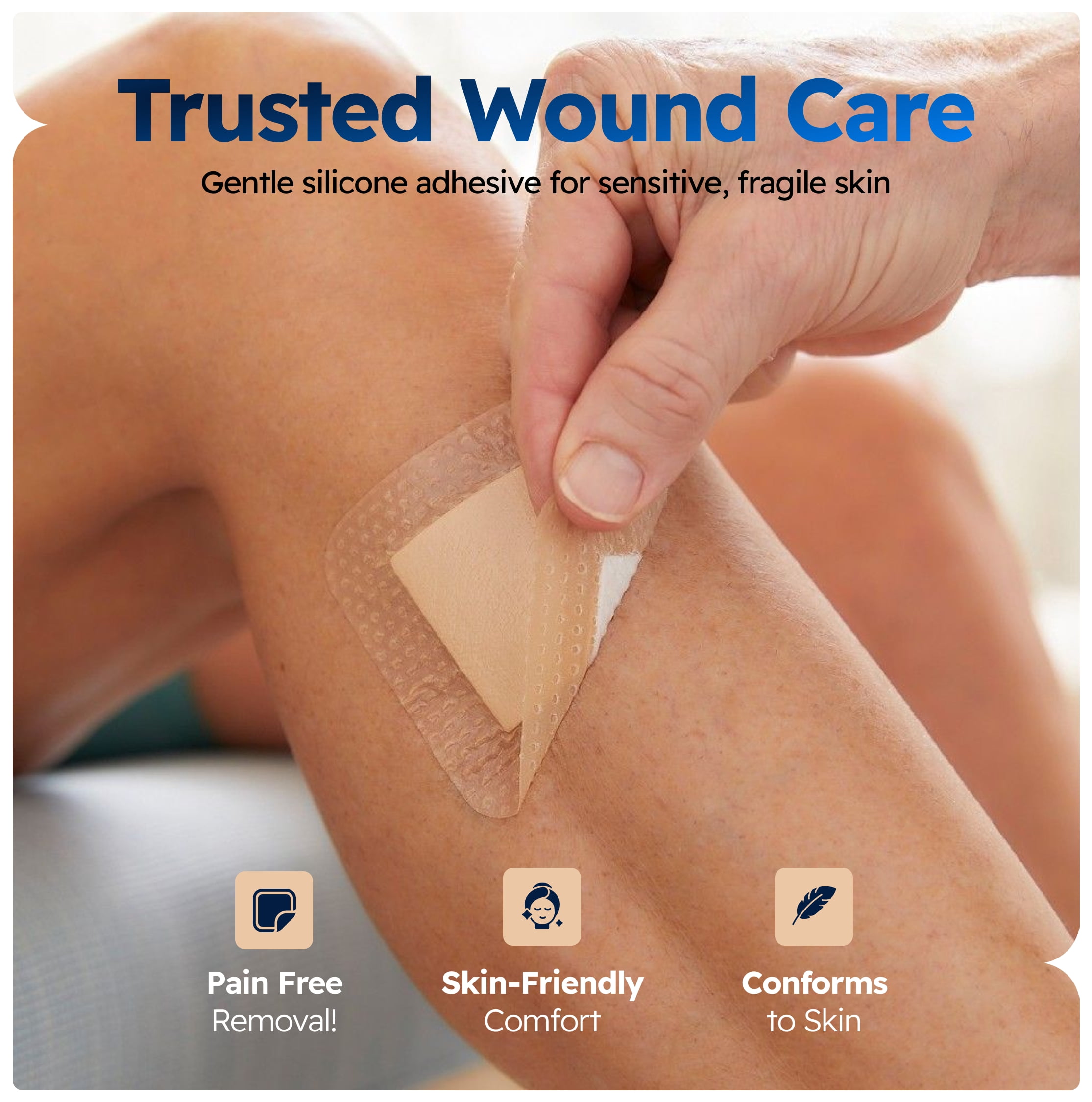 Silicone Foam Dressing 4x4 with Border Adhesive - 4mm Extra Thick Wound Dressing First Aid Bandage for Wound Care - 12 Pack