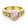 thumbnail image 2 of Gem Stone King 1.61 Ct Oval Cabochon Pink Simulated Opal 18K Yellow Gold Plated Silver Ring, 2 of 4