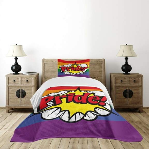 Ambesonne Rainbow Quilted Bedspread Set 2 Pcs, Pop Art Comics Pride, Twin Size, Multicolor