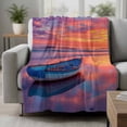 thumbnail image 2 of Summer Beach Blanket Soft Cozy Warm Throw Blanket for Couch, Plush Fuzzy Flannel Fleece Blankets for Sofa, Boat Gradient Orange Sunset Natural Scenery Bed Blankets Lightweight Gifts for Men, 40"x60", 2 of 9