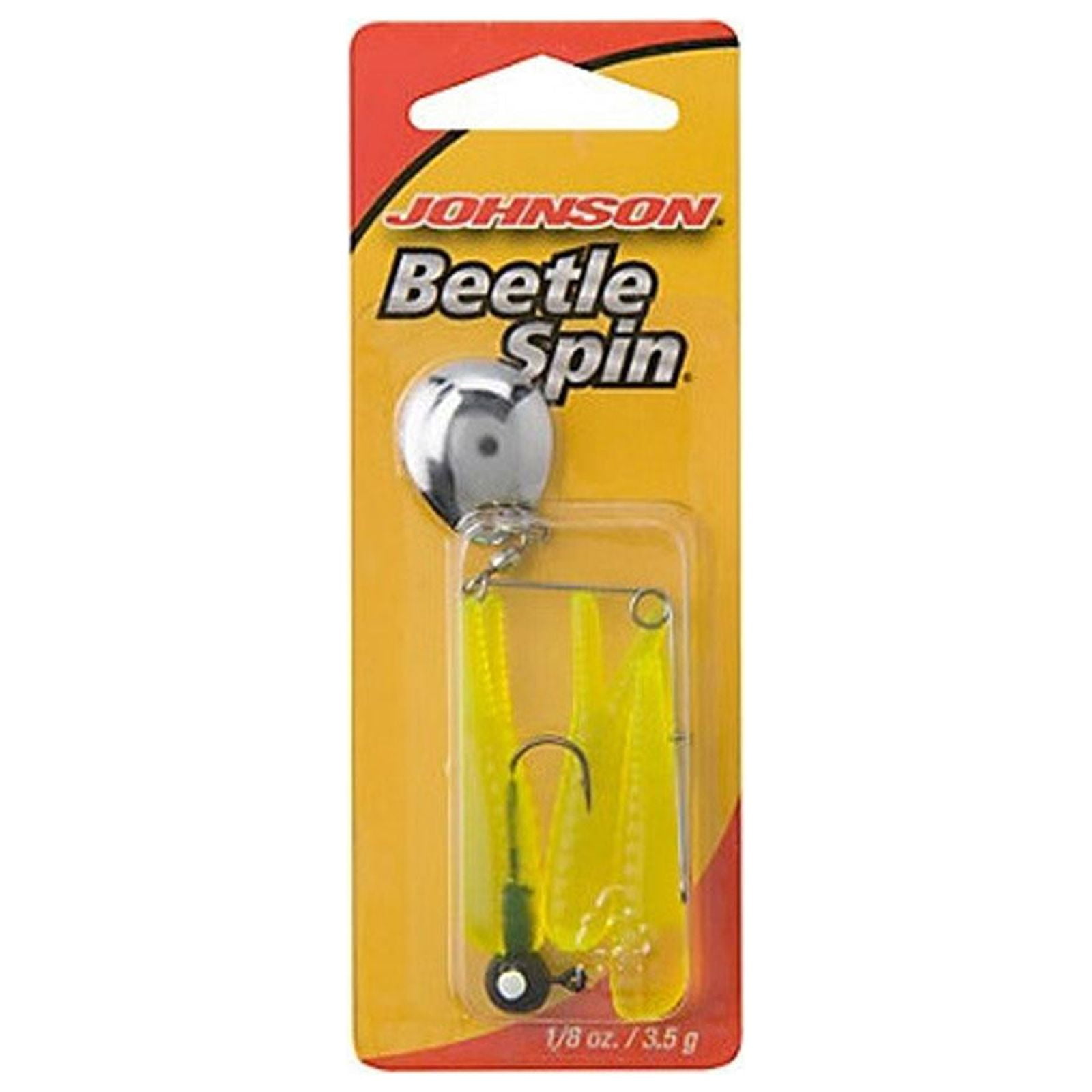 (2 pack) Johnson Original Beetle Spin Fishing Lure, Fluorescent Chartreuse, 2 in