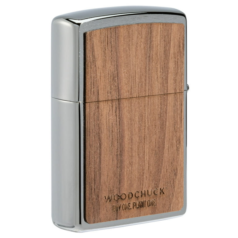 Zippo Woodchuck USA Walnut Leaves Brushed Chrome Pocket Lighter