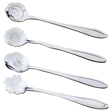 

4Pcs Stainless Steel Spoon Coffee Scoop Coffee Spoon Stirer for Cafe Stirring Flower Scoop (Silver)