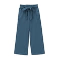 thumbnail image 5 of Coerni Kids Girls Cotton Linen Wide Leg Pants Casual Ruffled Loose Flowy Stretchy Cropped Sweatsuit Solid Lightweight Belted Pant, 5 of 8