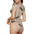 thumbnail image 3 of Daiia Leopard Print print Women's Crew Neck Short Sleeve Bodysuit Fashion Tops Fit Casual Basic Extender Bodysuit-Medium, 3 of 9