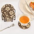thumbnail image 3 of Yayeee 6 PCS Drink Coasters with Holder Set Woven Absorbent Round Tabletop Hot Pad, Brown Floral, 3 of 7