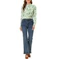 thumbnail image 2 of INSPIRE CHIC Women's Floral Print Long Sleeve Stand Collar Casual Shirt S Green, 2 of 5