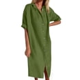 thumbnail image 2 of Noric Women Cotton Linen Shirt Dresses Casual Button Down Lapel Collared Roll Up Sleeves Loose Fit Long Dresses, 2 of 6