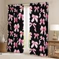 thumbnail image 2 of Erosebridal Watercolor Gingham Bow Blackout Curtains Set of 2 (52x84 Each) for Girls, Black Pink Bow Window Curtains for Women, 2 of 6