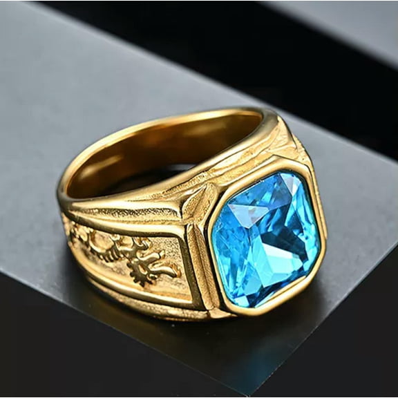 QQTDFG Men Women Gold Plated Stainless Steel Red Stone Ring Band Wedding Gift Size 7-12-Light blue-9