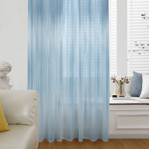 Light Blue Sheer Curtains 45 Inches Long for Living Room/Bedroom, Modern Abstract Art Ombre Striped Rod Pocket Voile Kitchen Curtains & Drapes Window Treatment 1 Panel, 52"W x 45"L