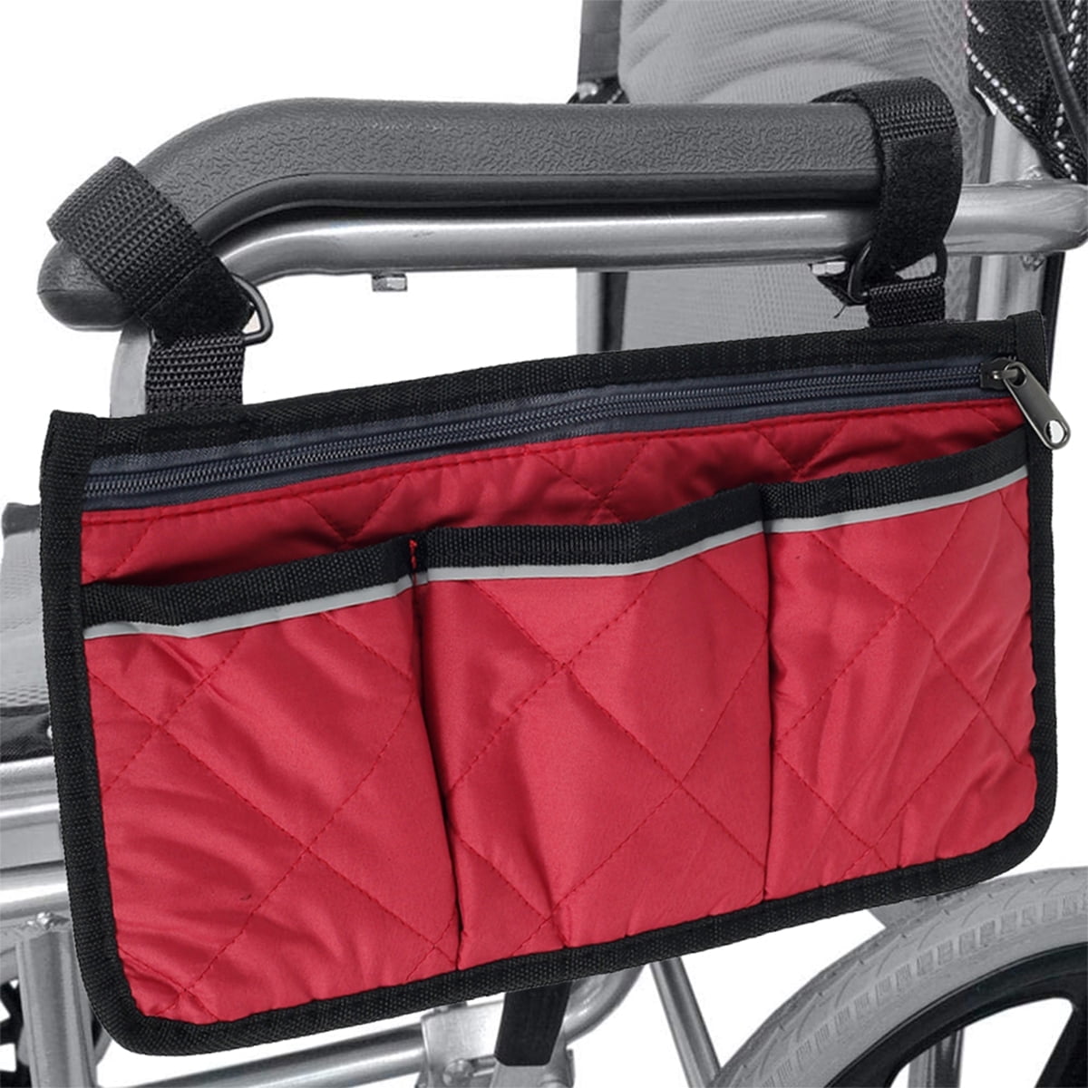 Wheelchair Armrest Side Bag Walker Organizer Bag With Reflective Stripes Waterproof Storage Pouches For Any Wheelchair Mobility Scooter Walker Rollator Carry Accessories