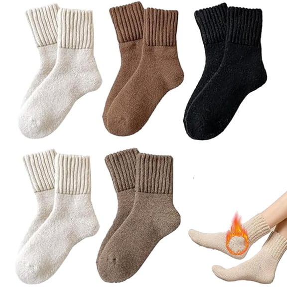 Womens Solid Mid Calf Socks, 5 Pairs Cozy Fall Socks for Women, Winter Soft Thermal Cotton Knit Socks(C)