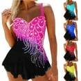 thumbnail image 6 of Women One-piece Swimsuit with Rhinestones Contrast Color Sleeveless V-neck Swimwear for Summer, 6 of 6