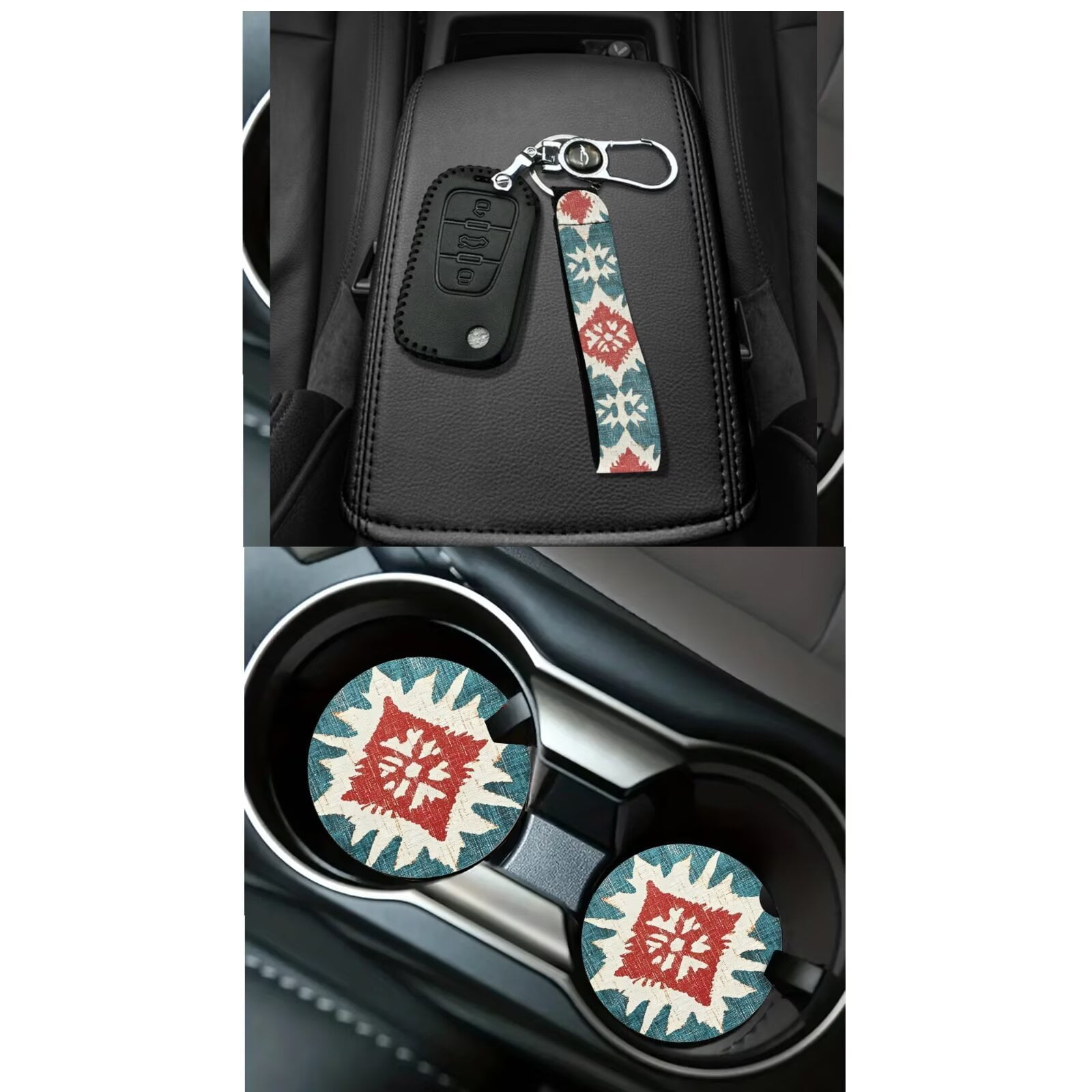 Uorisanigo Auto Seat Protector Cover Aztec Print Include Steering Wheel Covers Seat Belt Strap Pads Auto Trash Can Air Outlet Bag Rearview Cover Car Coasters Set Keychain, Pack of 15, Universal Fit