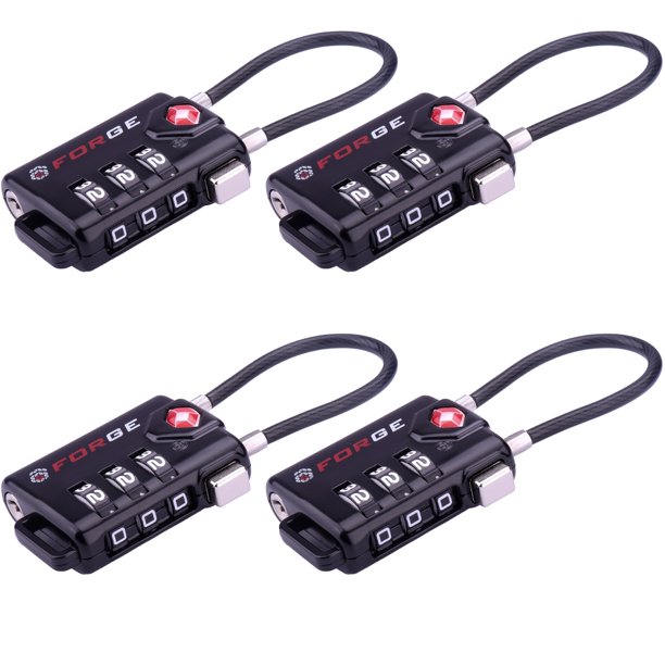 TSA Approved Cable Luggage Locks, Black 4 Pack, Alloy